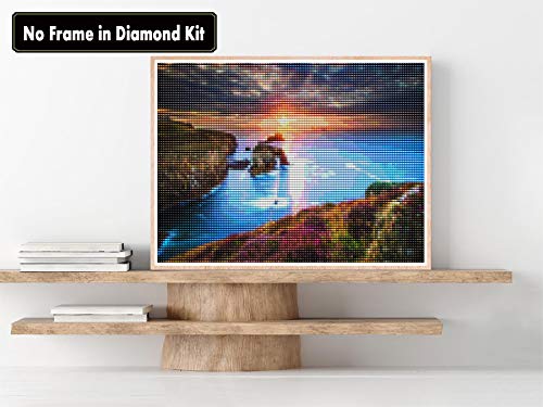 Zariocy DIY 5D Diamantes Pintura Kits Paisaje Mar Lago, Diamond Painting Completo Luz de la Mañana Puesta de Sol Bordado Pinturas Artes Kit De Punto Cruz Para Decoración La Pared Del Hogar 30 * 40cm