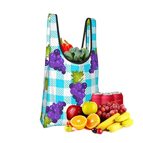 ZCHW Imprimir Tartán Tartán y uvas Bolsas de comestibles lavables reutilizables Bolsas de compras grandes ecológicas plegables