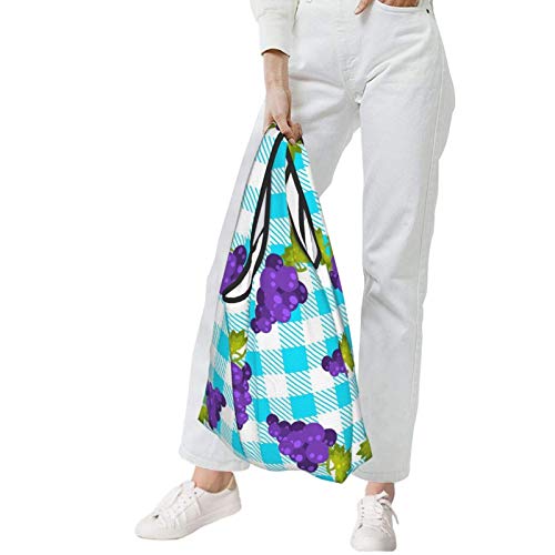 ZCHW Imprimir Tartán Tartán y uvas Bolsas de comestibles lavables reutilizables Bolsas de compras grandes ecológicas plegables