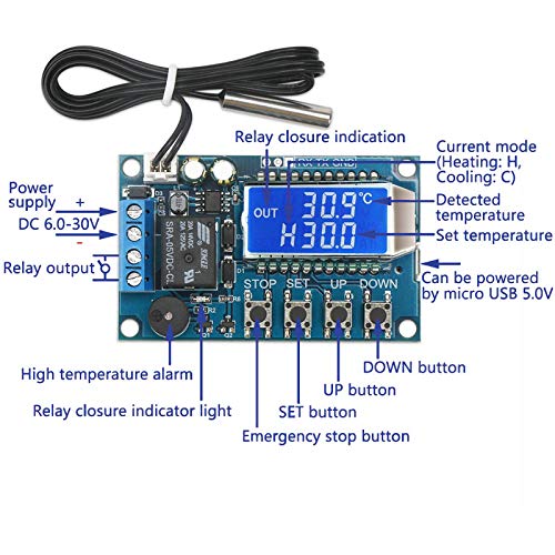 ZHITING Electronic Temperature Controller Module DC 6-30V 24V Digital Temperature Control Board  -50~110℃ control Switch Module with Waterproof Sensor Probe