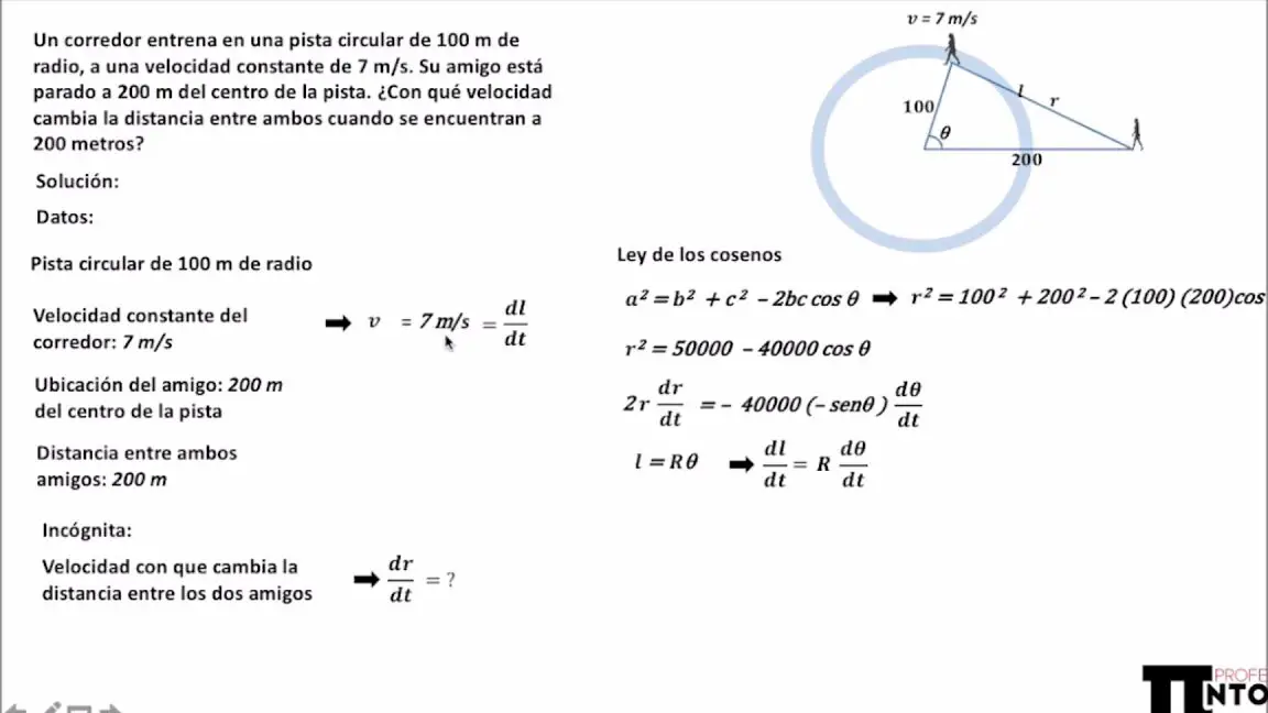 Cálculo de la longitud de una pista circular con radio de 25m.
