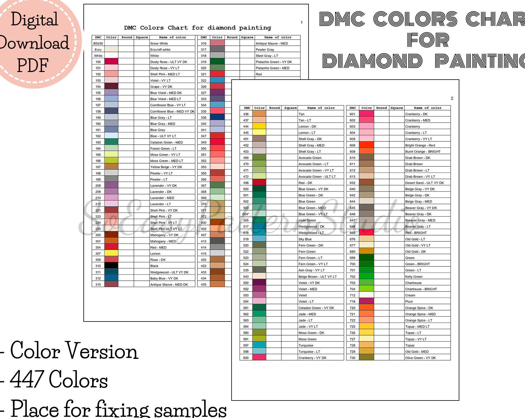 Gráfico de colores de Diamond Dotz Starry Night: Guía Completa.