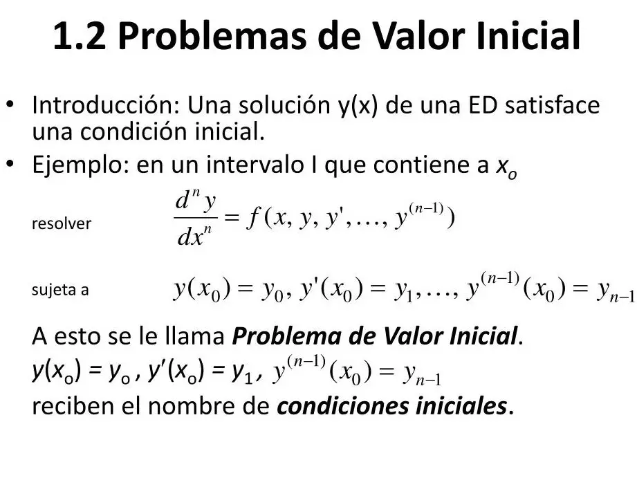 Resolución del problema de valor inicial para y como función de .